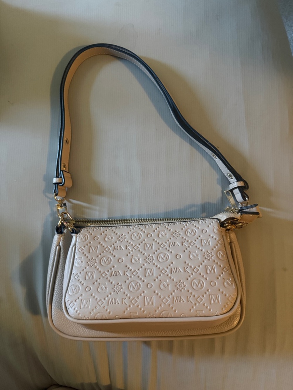 Michael Kors Cream Embossed Leather Shoulder Bag with Strap